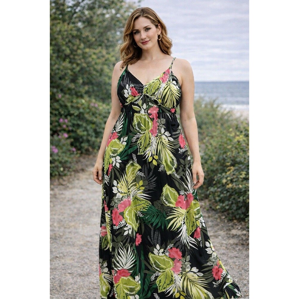 Express Maxi Dress XS tropical Black Pink Hawaii Beach resort
